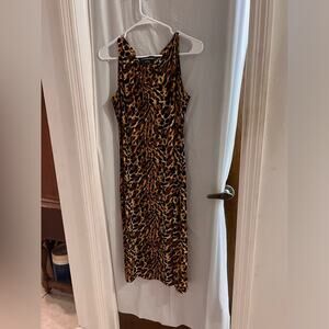 Norma kamali animal print tank shift midi dress stretchy knit size lg